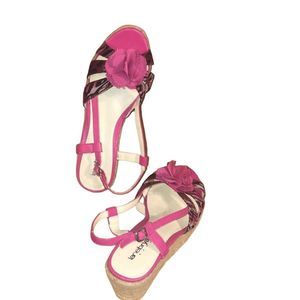 Lane Bryant Hot Pink Espadrille Strappy Wedge Sandals Flower Vamp Size 11 Wide